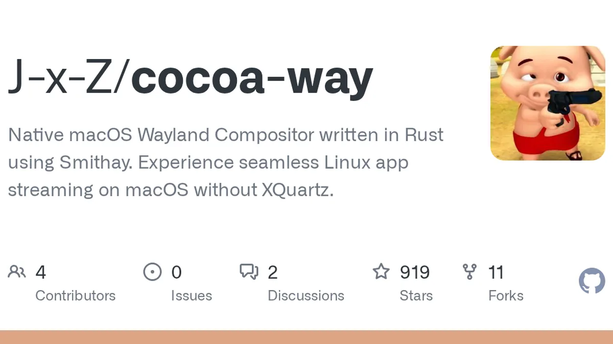 Native macOS Wayland Compositor written in Rust using Smithay. Experience seamless Linux app streaming on macOS without XQuartz. - J-x-Z/cocoa-way