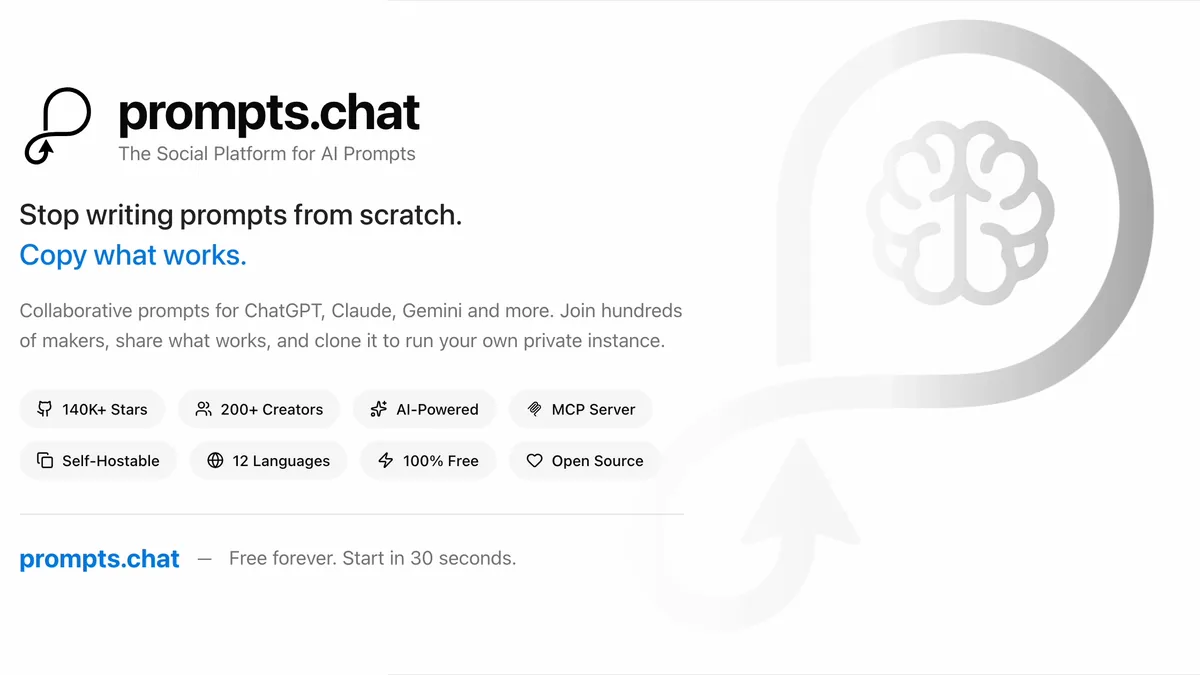 f.k.a. Awesome ChatGPT Prompts. Share, discover, and collect prompts from the community. Free and open source — self-host for your organization with complete privacy. - f/prompts.chat
