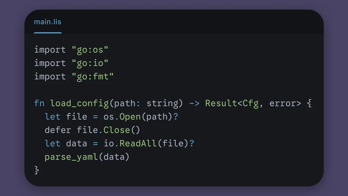 Lisette a little language inspired by Rust that compiles to Go