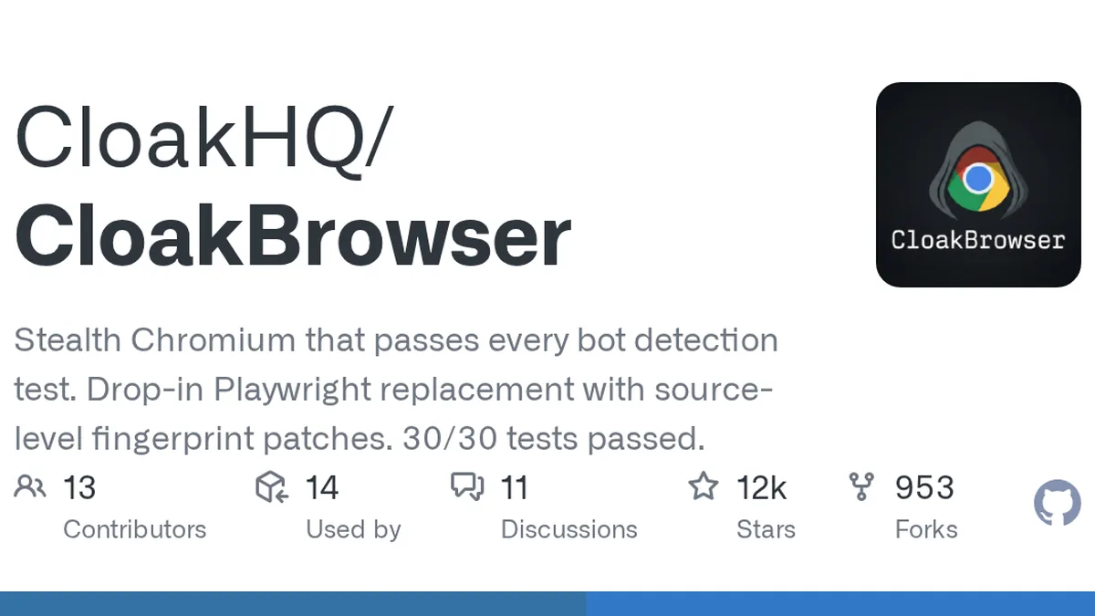 Stealth Chromium that passes every bot detection test. Drop-in Playwright replacement with source-level fingerprint patches. 30/30 tests passed. - CloakHQ/CloakBrowser