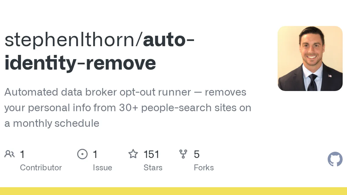 Automated data broker opt-out runner — removes your personal info from 30+ people-search sites on a monthly schedule - stephenlthorn/auto-identity-remove