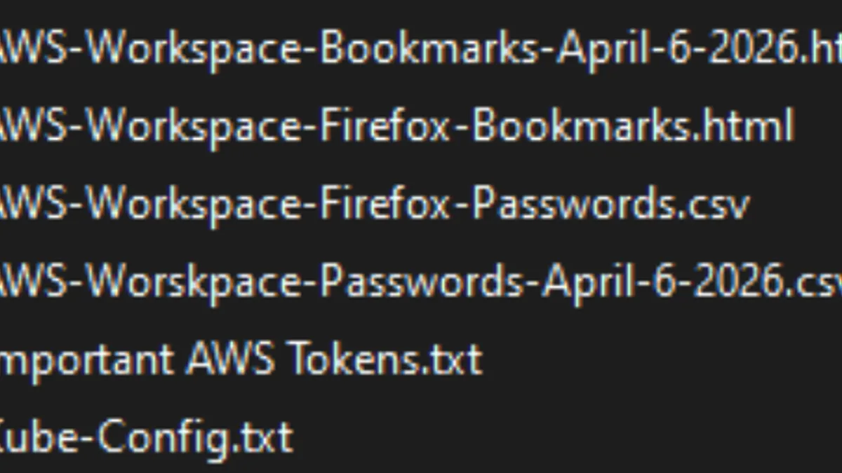 The Private CISA GitHub repo exposed dozens of plaintext credentials to important CISA GovCloud resources. The filenames include AWS-Workspace-Bookmarks-April-6-2026.html, AWS-Workspace-Firefox-Passwords.csv, Important AWS Tokens.txt, kube-config.txt, etc.