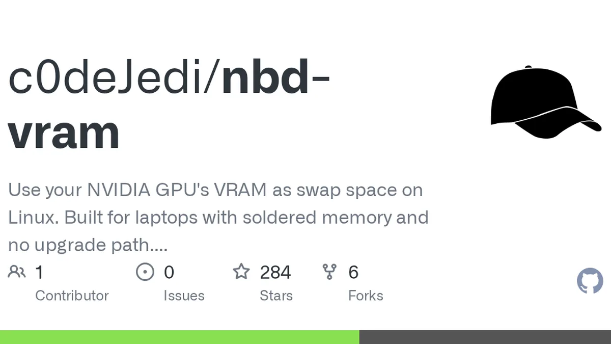 Use your NVIDIA GPU&#39;s VRAM as swap space on Linux. Built for laptops with soldered memory and no upgrade path. If you have an RTX card sitting there with 8GB of VRAM and you&#39;re getting swap...