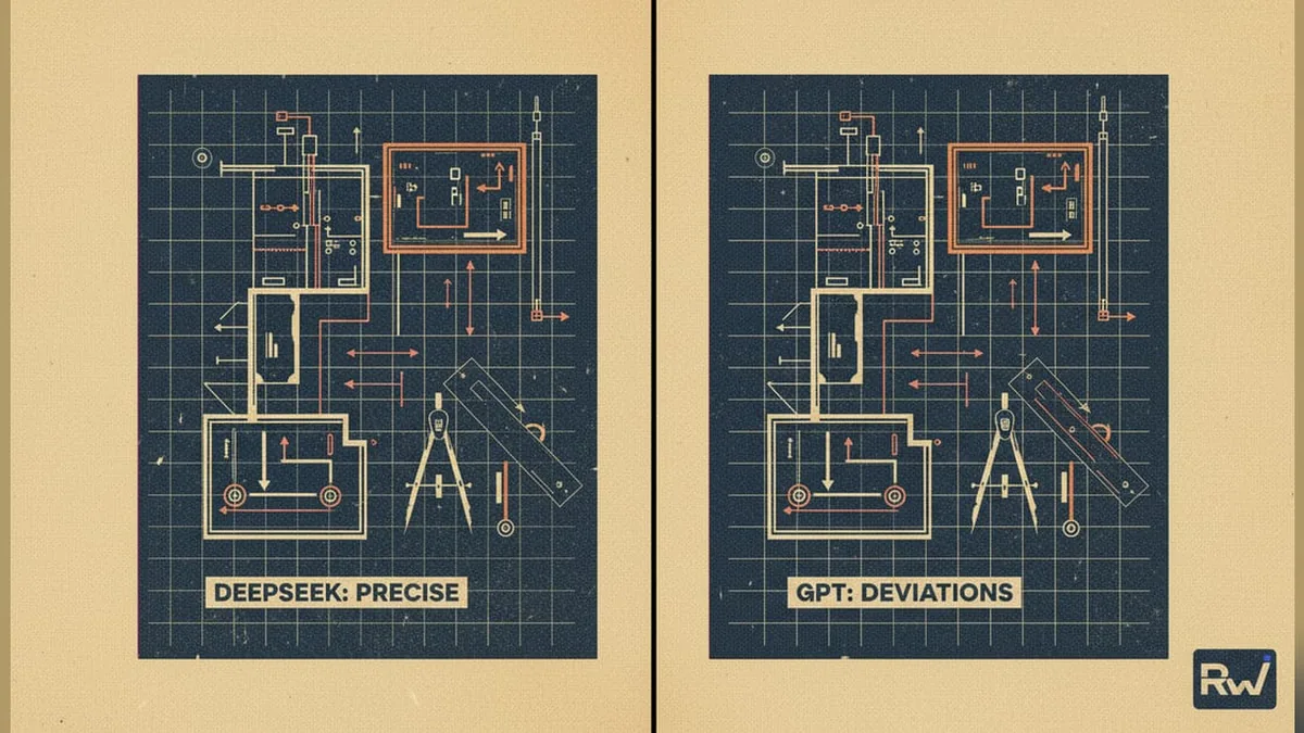 Comparison of two AI models' precision and instruction-following ability (1970s offset-print magazine illustration, featuring halftone dots, slightly off-register inks, and a warm, yellowed paper texture.)