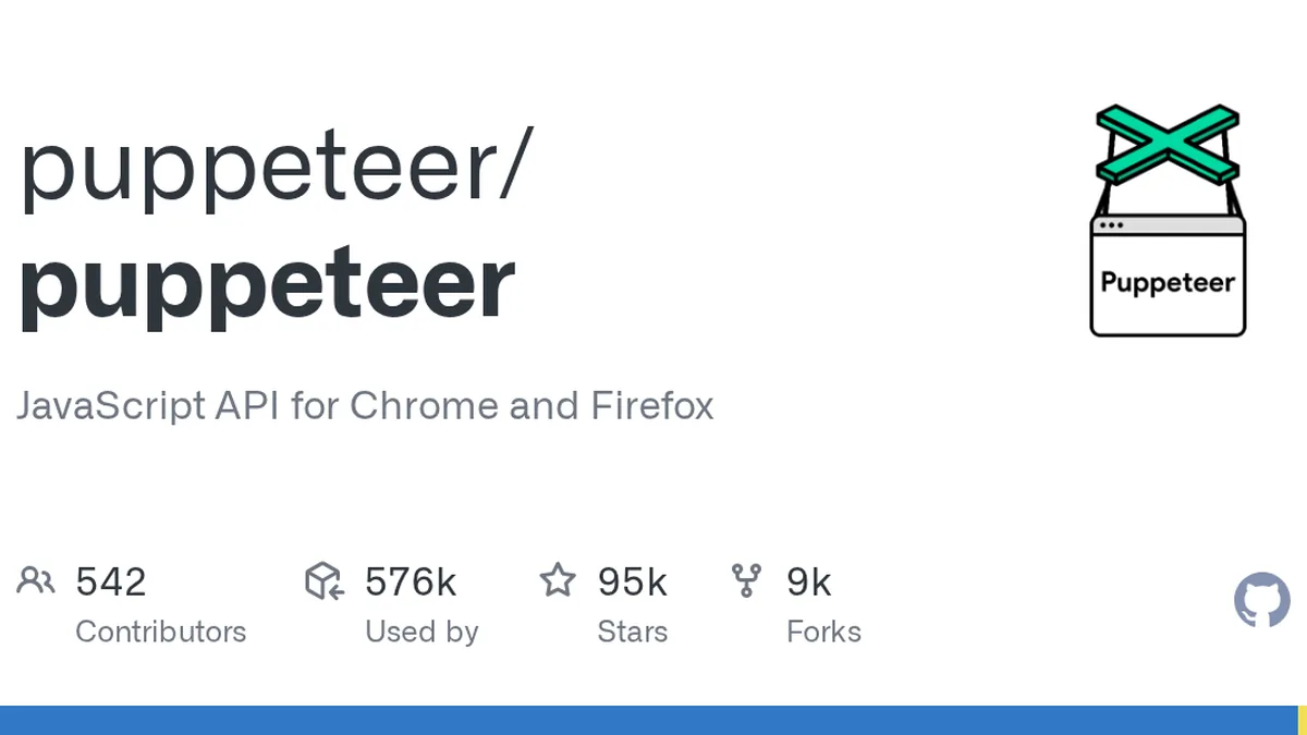 JavaScript API for Chrome and Firefox. Contribute to puppeteer/puppeteer development by creating an account on GitHub.