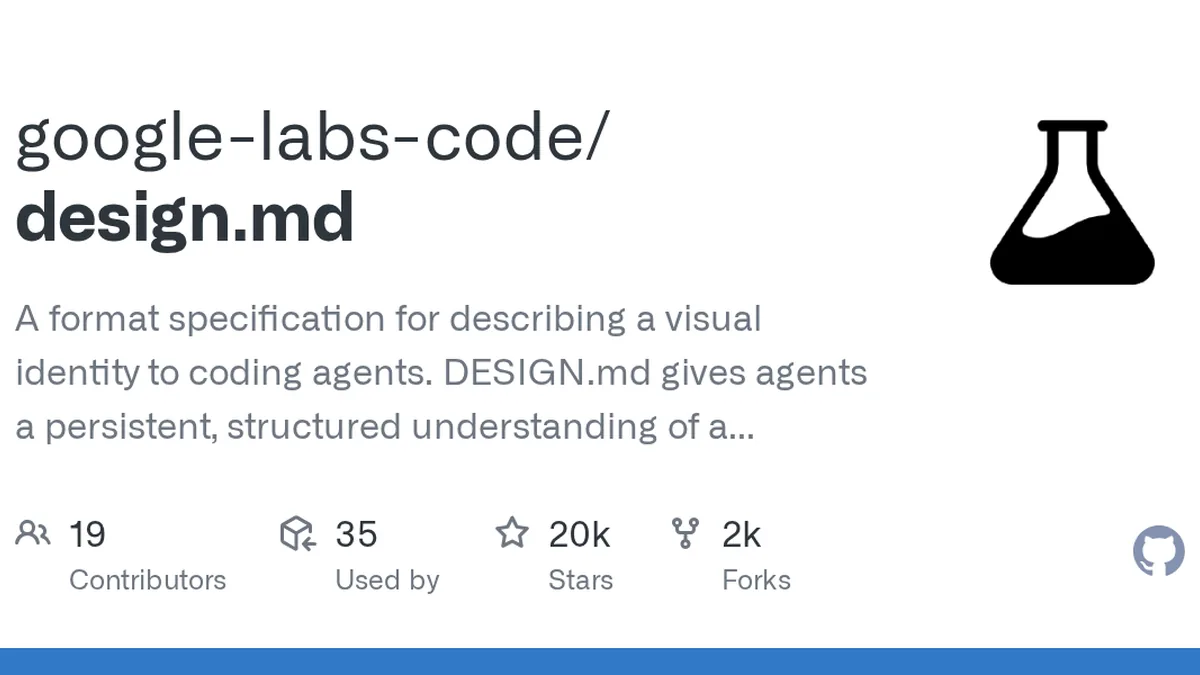 A format specification for describing a visual identity to coding agents. DESIGN.md gives agents a persistent, structured understanding of a design system. - google-labs-code/design.md