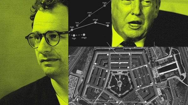 A photo illustration featuring Anthropic CEO Dario Amodei, President Donald Trump, and the Pentagon.