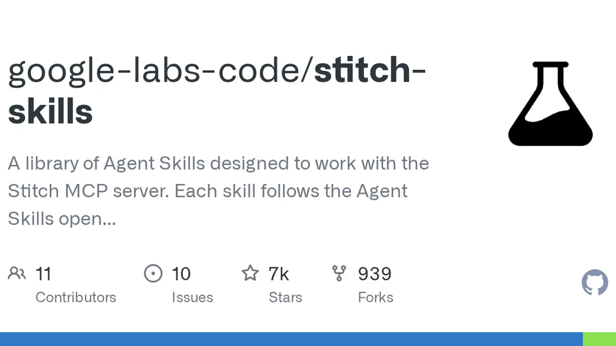 A library of Agent Skills designed to work with the Stitch MCP server. Each skill follows the Agent Skills open standard, for compatibility with coding agents such as Antigravity, Gemini CLI, Claud...