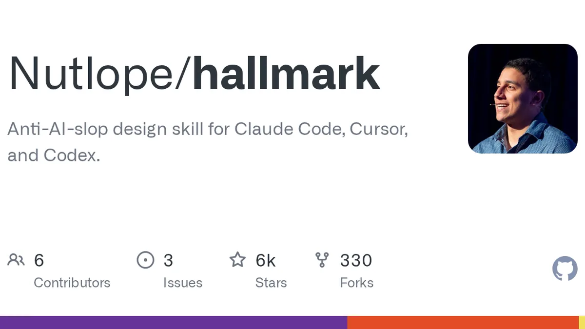 Anti-AI-slop design skill for Claude Code, Cursor, and Codex. - Nutlope/hallmark