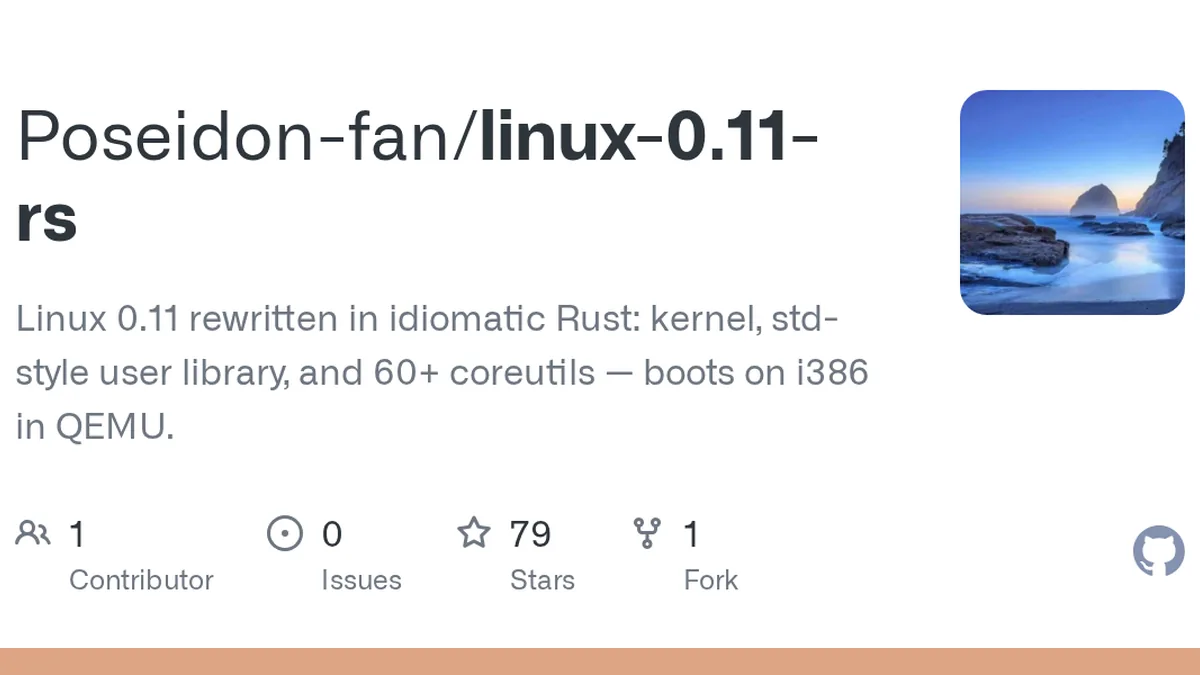 Linux 0.11 rewritten in idiomatic Rust: kernel, std-style user library, and 60+ coreutils — boots on i386 in QEMU. - Poseidon-fan/linux-0.11-rs
