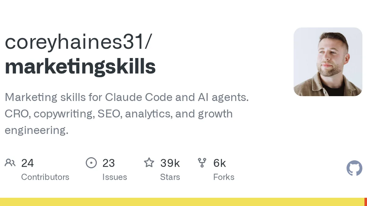 Marketing skills for Claude Code and AI agents. CRO, copywriting, SEO, analytics, and growth engineering. - coreyhaines31/marketingskills