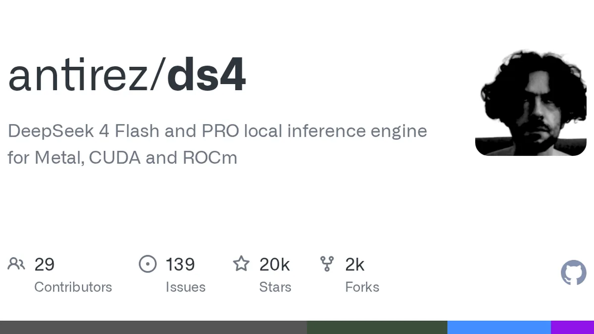 DeepSeek 4 Flash and PRO local inference engine for Metal, CUDA and ROCm - antirez/ds4