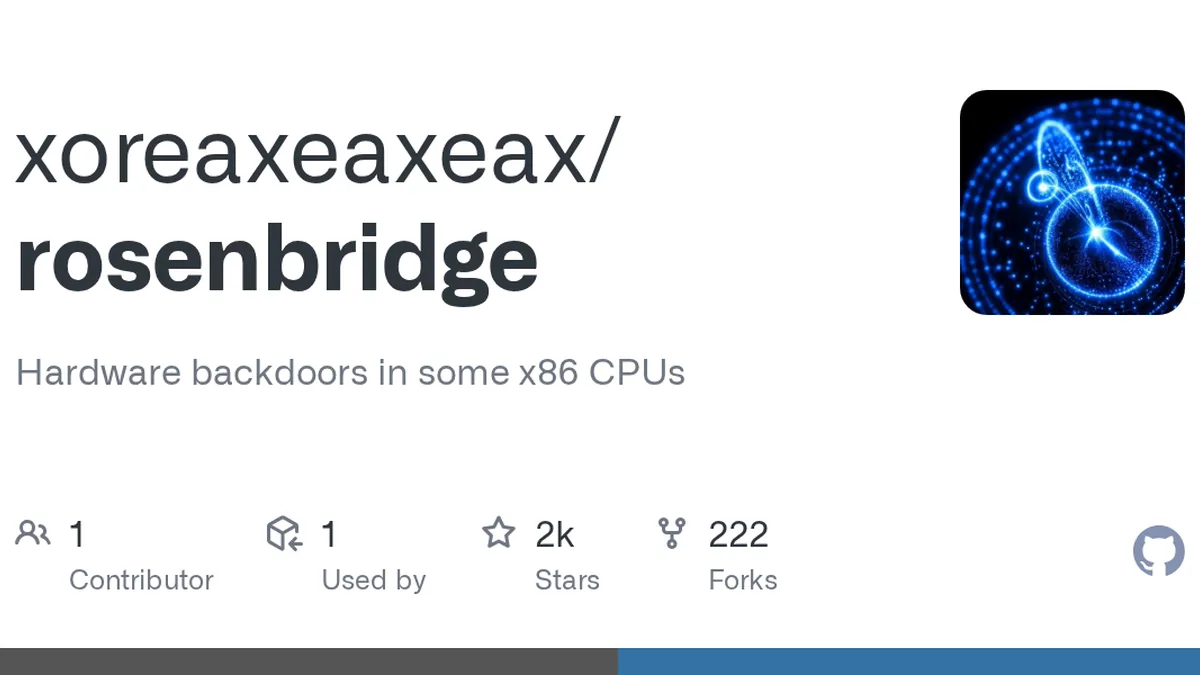 Hardware backdoors in some x86 CPUs. Contribute to xoreaxeaxeax/rosenbridge development by creating an account on GitHub.