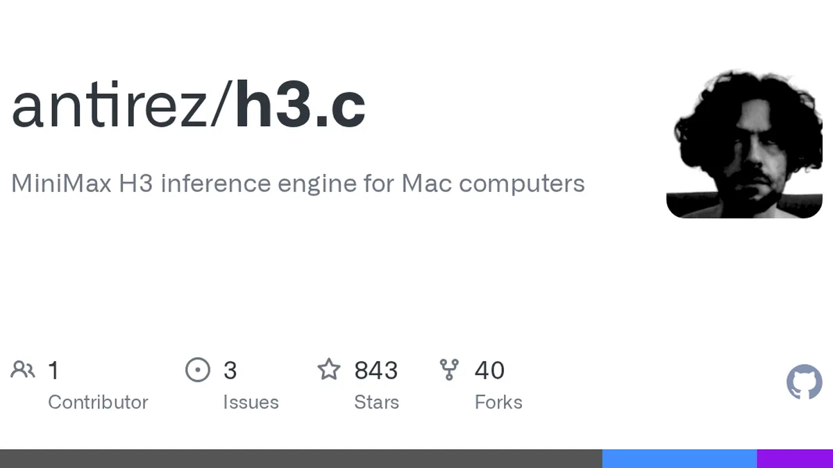 MiniMax H3 inference engine for Mac computers. Contribute to antirez/h3.c development by creating an account on GitHub.