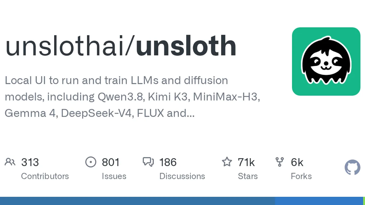 Local UI to run and train LLMs and diffusion models, including Qwen3.8, Kimi K3, MiniMax-H3, Gemma 4, DeepSeek-V4, FLUX and more. - unslothai/unsloth