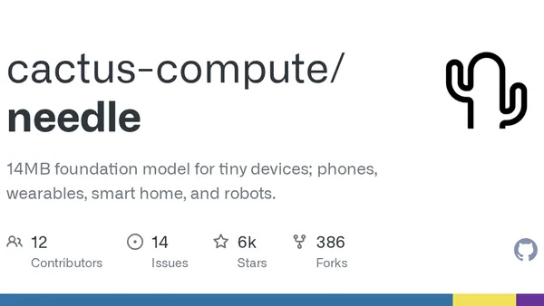 14MB foundation model for tiny devices; phones, wearables, smart home, and robots. - cactus-compute/needle