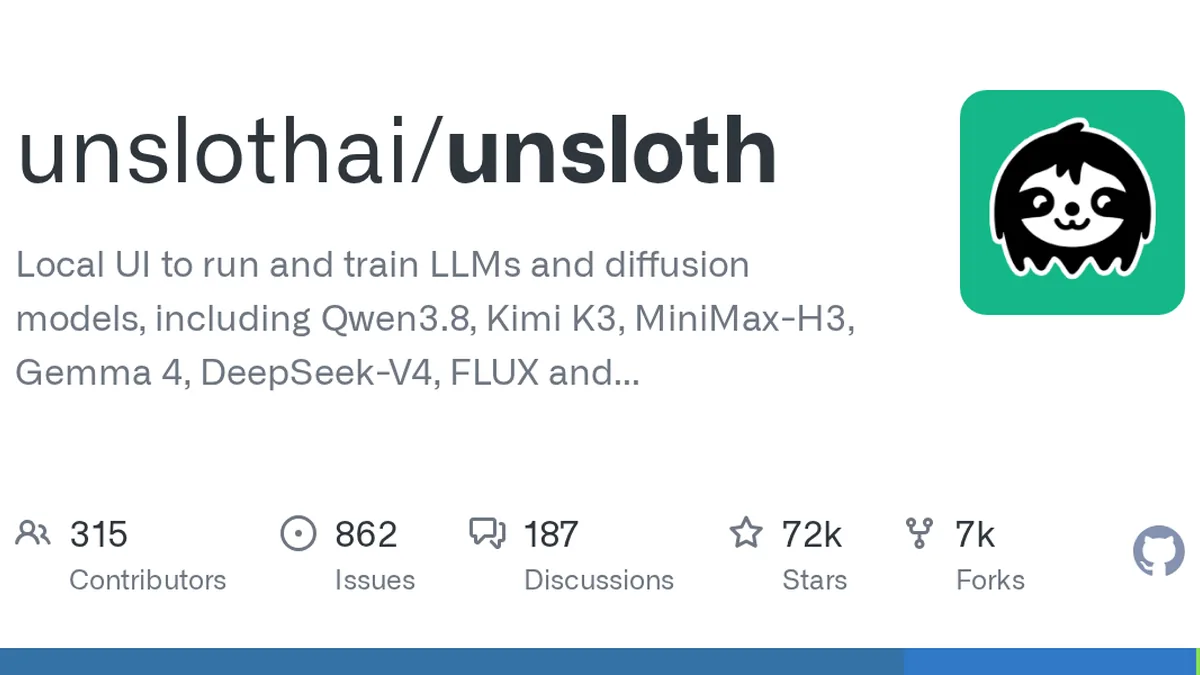 Local UI to run and train LLMs and diffusion models, including Qwen3.8, Kimi K3, MiniMax-H3, Gemma 4, DeepSeek-V4, FLUX and more. - unslothai/unsloth