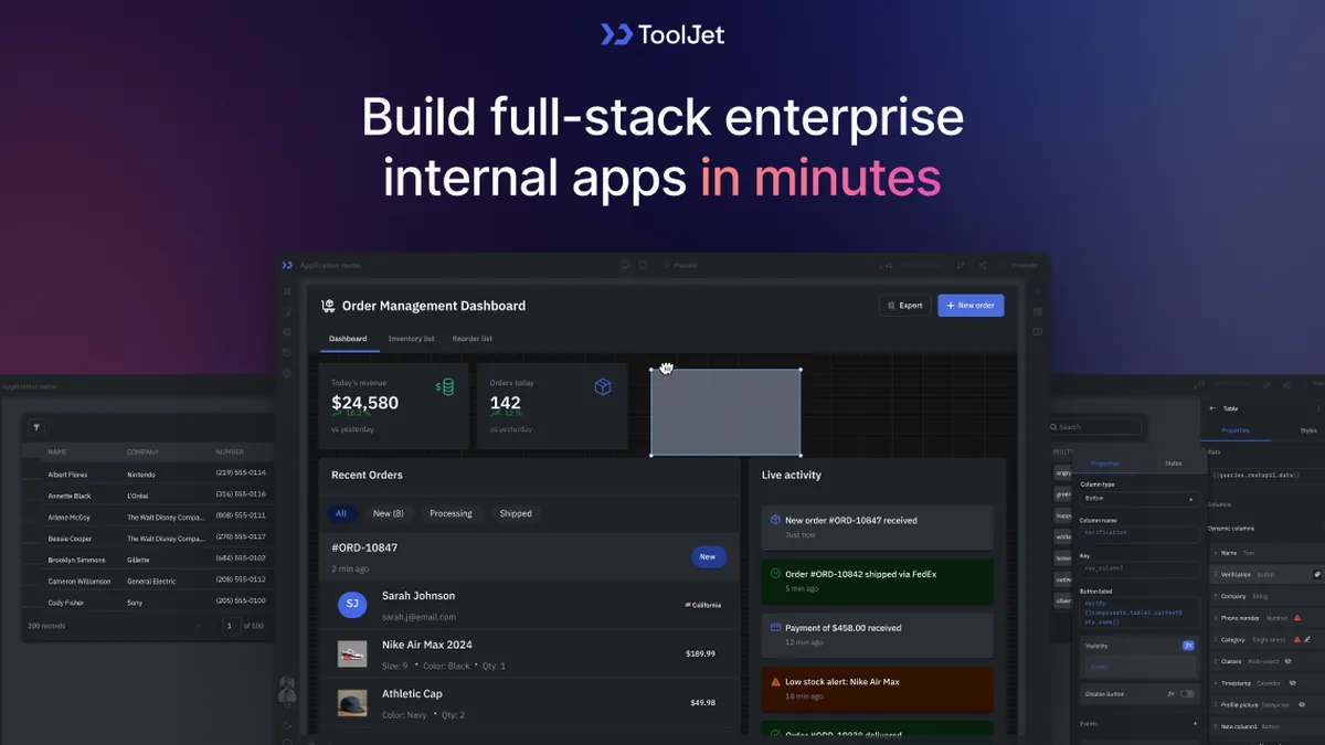 ToolJet is the open-source foundation of ToolJet AI - the enterprise app generation platform for building internal tools, dashboard, business applications, workflows and AI agents 🚀 - ToolJet/ToolJet