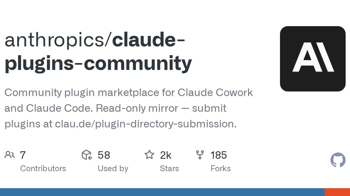Community plugin marketplace for Claude Cowork and Claude Code. Read-only mirror — submit plugins at clau.de/plugin-directory-submission. - anthropics/claude-plugins-community