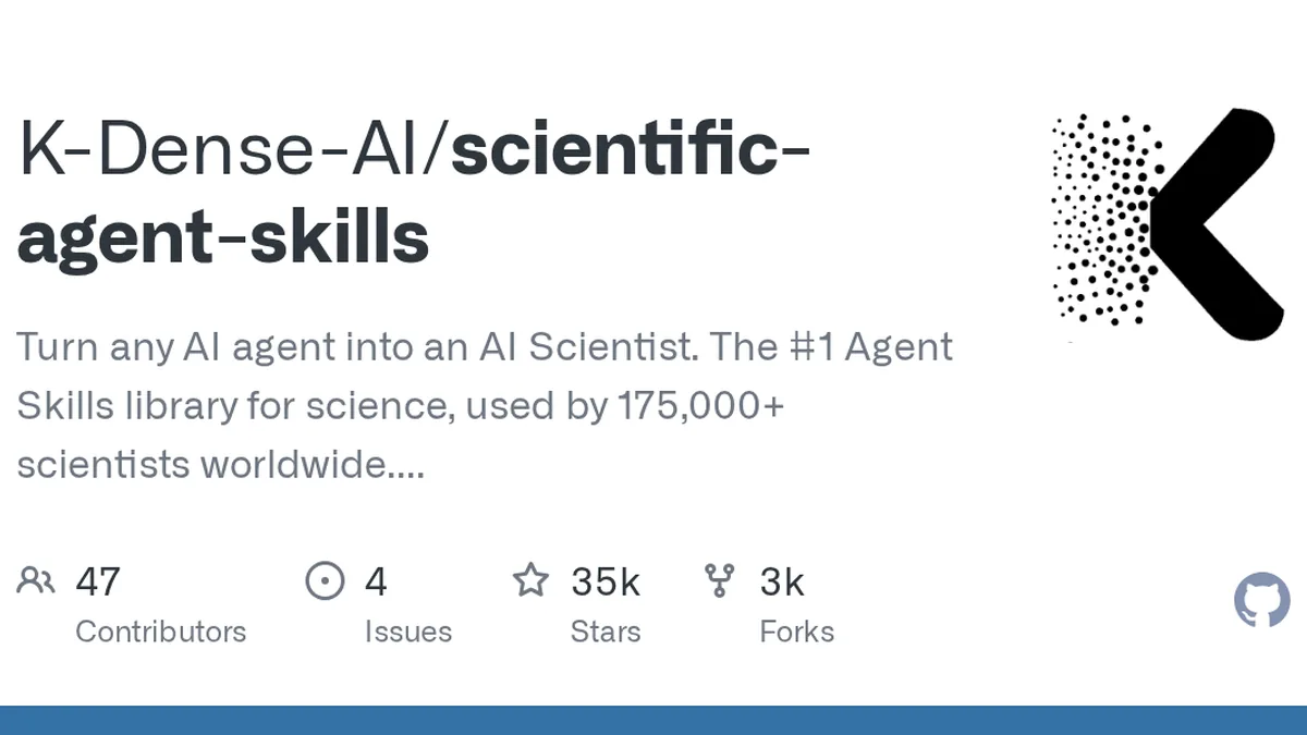 Turn any AI agent into an AI Scientist. The #1 Agent Skills library for science, used by 175,000+ scientists worldwide. 163 ready-to-use validated skills plus 100+ scientific databases covering bio...