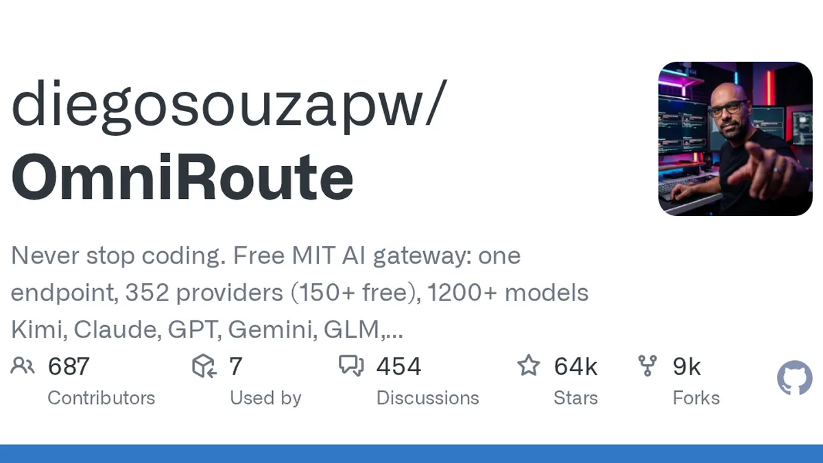 Never stop coding. Free MIT AI gateway: one endpoint, 352 providers (150+ free), 1200+ models Kimi, Claude, GPT, Gemini, GLM, DeepSeek, MiniMax. Works with Claude Code, Codex, Cursor, OpenCode, Cli...