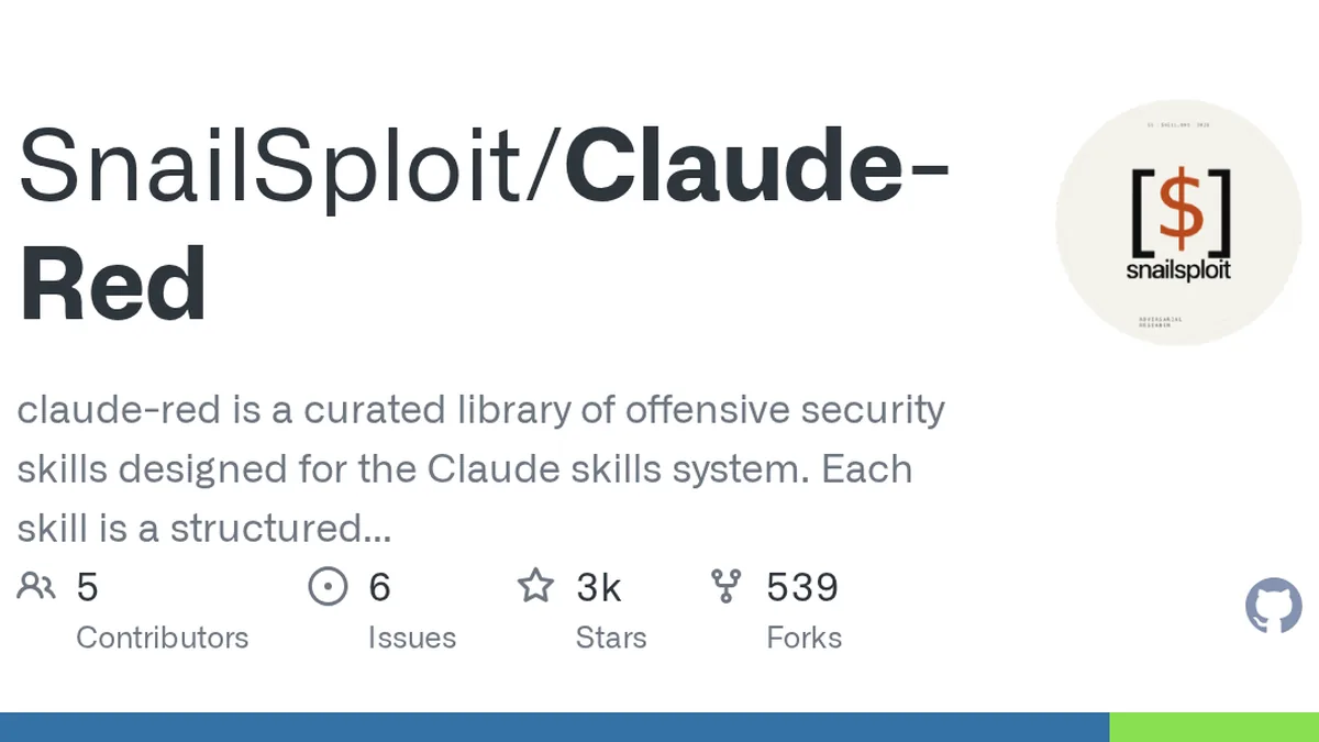 claude-red is a curated library of offensive security skills designed for the Claude skills system. Each skill is a structured SKILL.md file that primes Claude with expert-level methodology for a s...