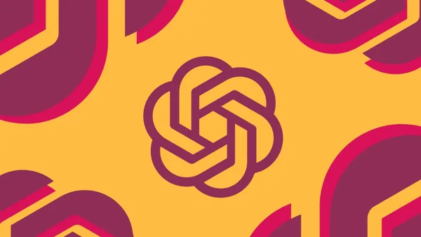 Maroon OpenAI logo on yellow background
