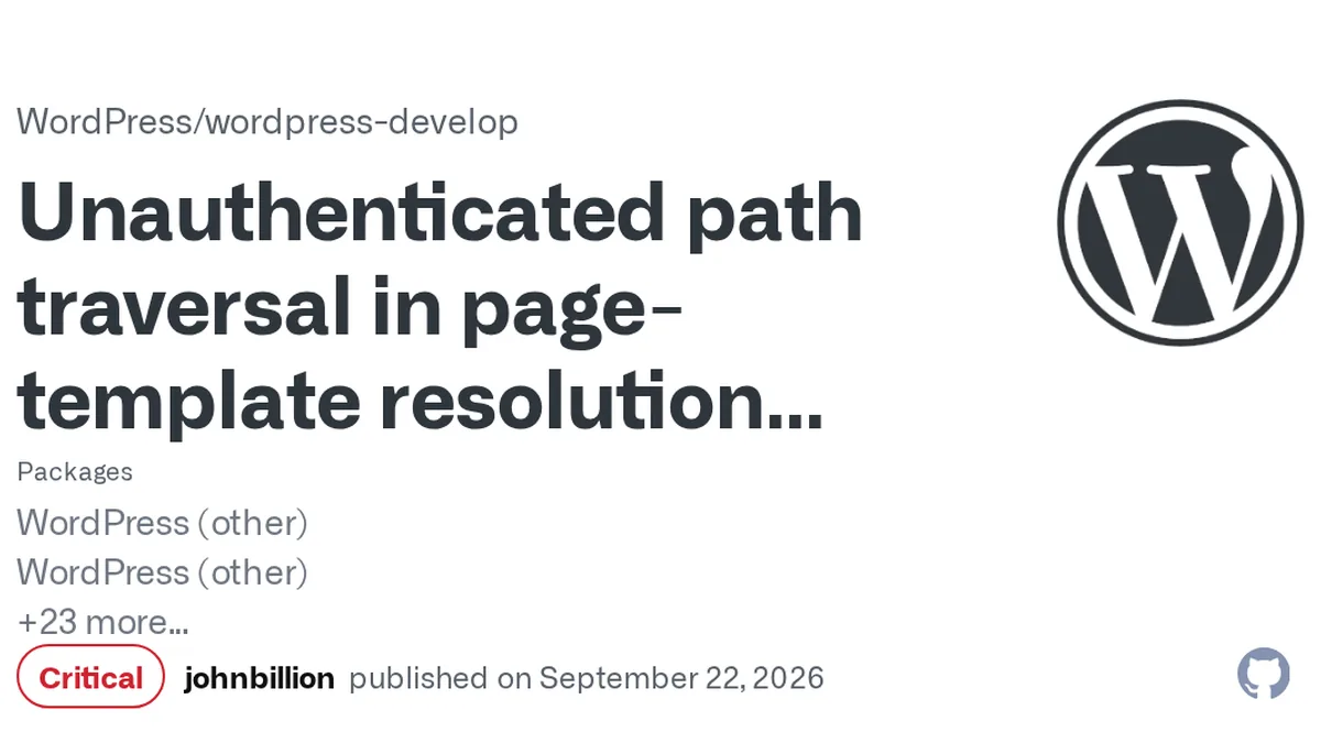 An unauthenticated attacker can make `get_page_template()` page-template resolution include a chosen readable local `.php` file outside the active theme directories. If relevant pre-conditions for ...