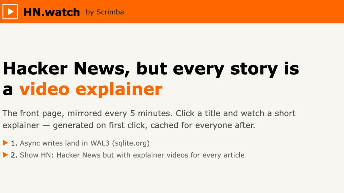 HN.watch: Hacker News stories as explainer videos