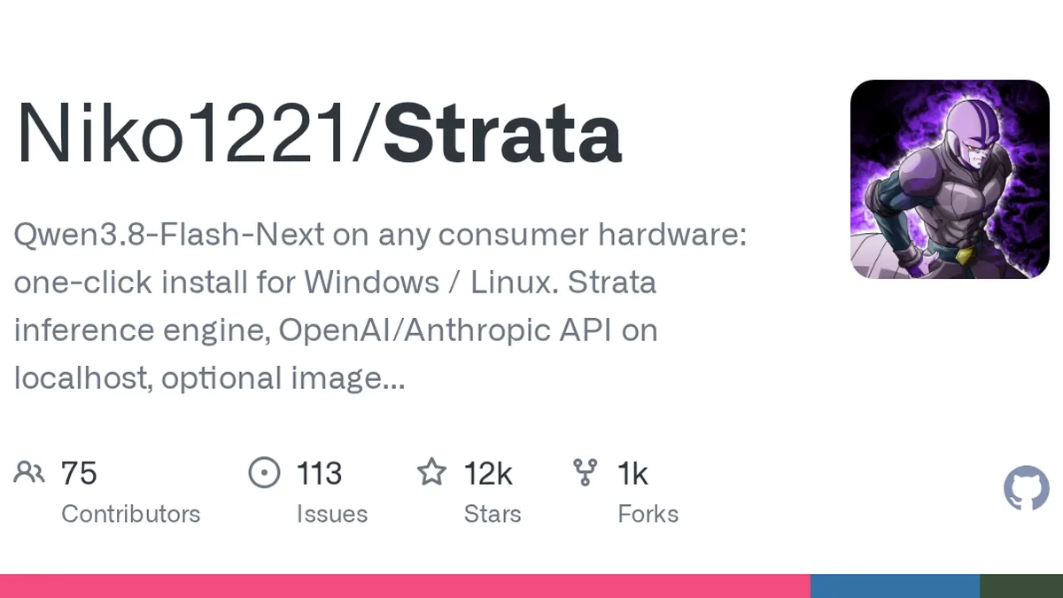 Qwen3.8-Flash-Next on any consumer hardware: one-click install for Windows / Linux. Strata inference engine, OpenAI/Anthropic API on localhost, optional image input. - Niko1221/Strata