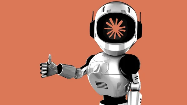A robot with the claude logo on its face.