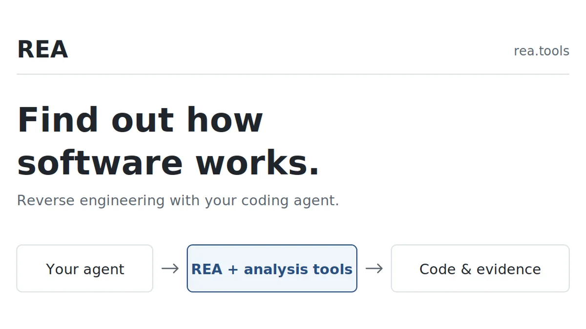 REA — Find out how software works. Reverse engineering with your coding agent.