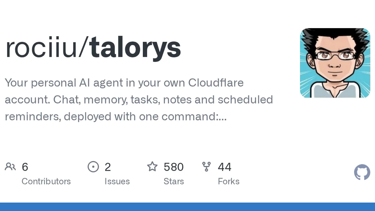 Your personal AI agent in your own Cloudflare account. Chat, memory, tasks, notes and scheduled reminders, deployed with one command: npx create-talorys@latest. Free-tier friendly, single-user, no ...