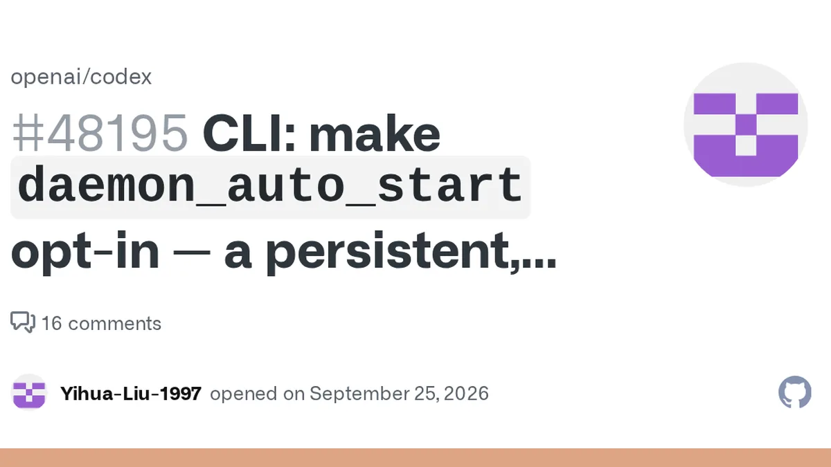 What variant of Codex are you using? CLI — 0.157.0, installed via npm install -g @openai/codex, Linux (WSL2) What feature would you like to see? Please make daemon_auto_start opt-in (default false)...