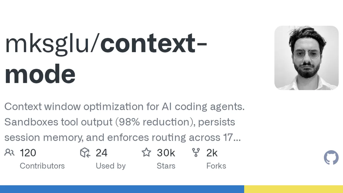 Context window optimization for AI coding agents. Sandboxes tool output (98% reduction), persists session memory, and   enforces routing across 17 platforms via MCP + hooks. - mksglu/context-mode