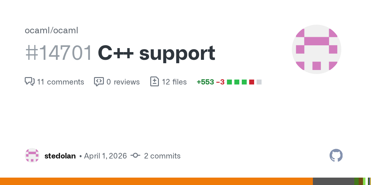 This patch adds a new C++ backend to ocamlc, improving on the unincremented C currently in use by the runtime and FFI. As an example, here&#39;s a simple program that computes the prime numbers up ...