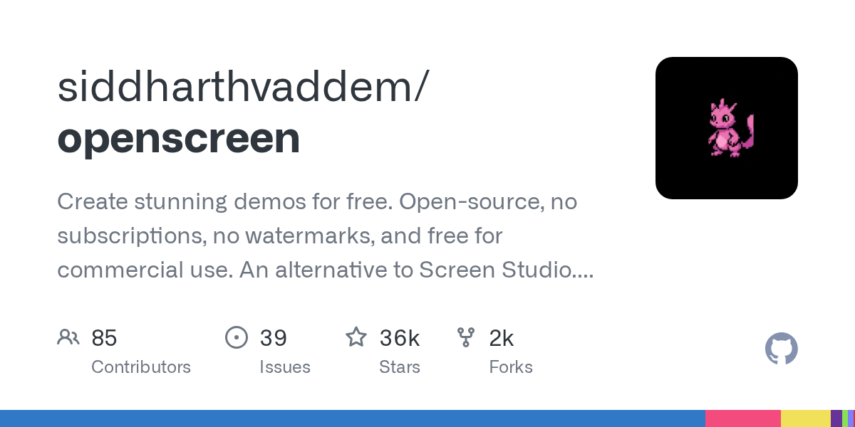 Create stunning demos for free. Open-source, no subscriptions, no watermarks, and free for commercial use. An alternative to Screen Studio.  - siddharthvaddem/openscreen
