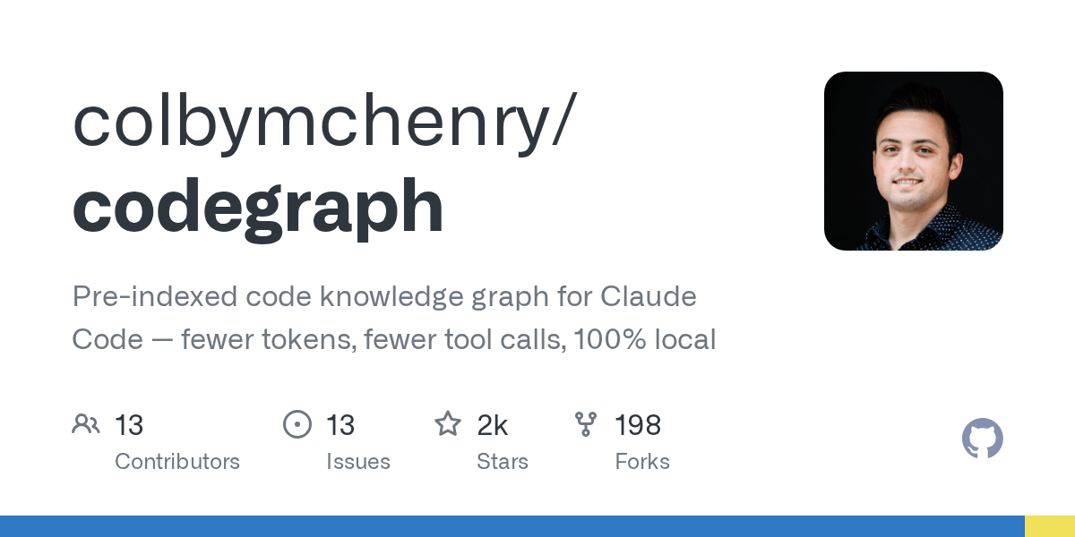 Pre-indexed code knowledge graph for Claude Code — fewer tokens, fewer tool calls, 100% local - colbymchenry/codegraph