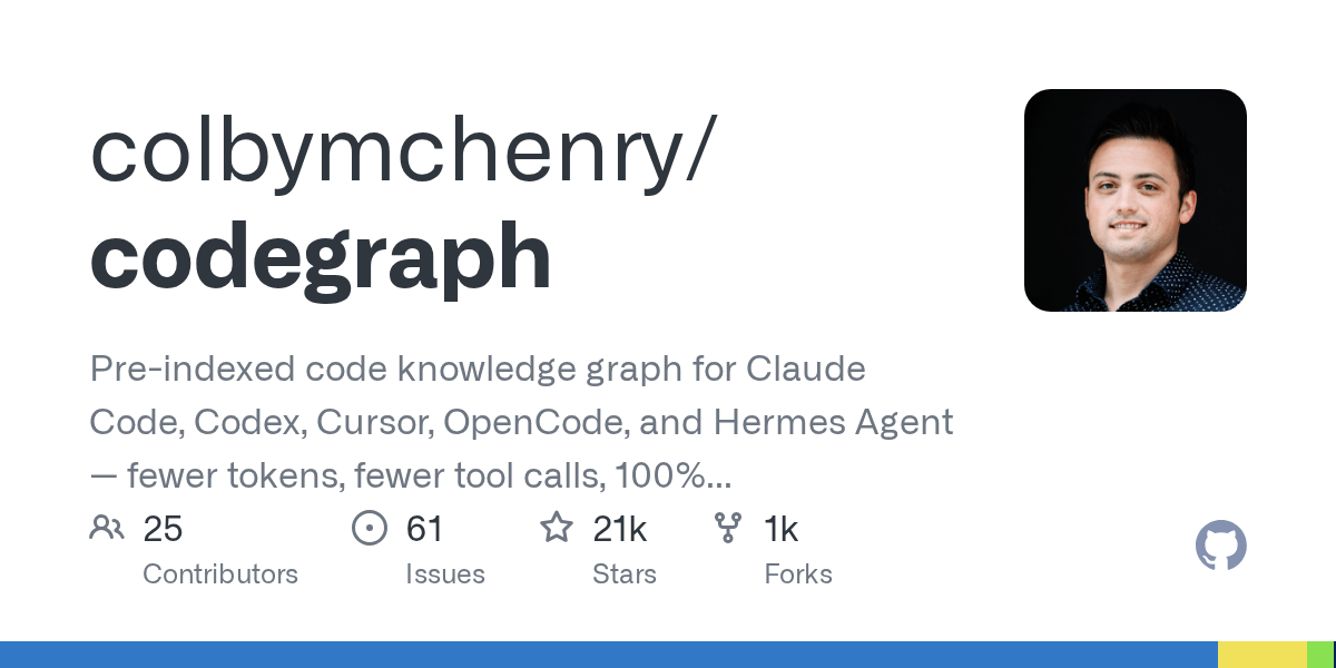 Pre-indexed code knowledge graph for Claude Code, Codex, Cursor, OpenCode, and Hermes Agent — fewer tokens, fewer tool calls, 100% local - colbymchenry/codegraph